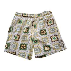 Malibu Drill Clothing Co Swim Trunks Mens SZ M Block Prints Off White Green UV